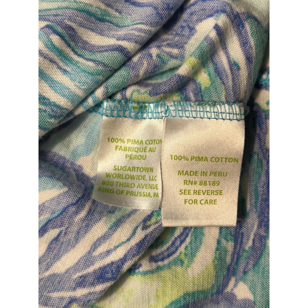 Lilly Pulitzer XL Blue Green Oyster Bay Pima Cotton Henley Top Palm Beach Chic - Picture 6 of 9